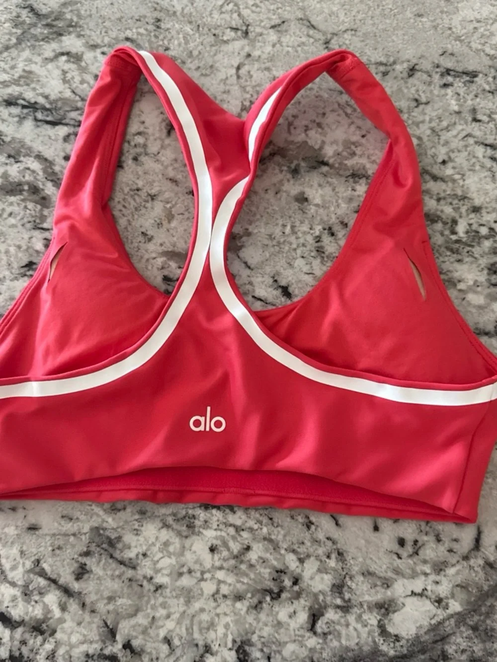 ALO Yoga candy hear red Pink Sports Bra with White Contrast Trim - Picture 5 of 5